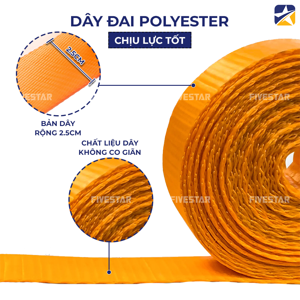Sử dụng dây đai bản 25mm có chất liệu Polyester cường lực Sử dụng dây đai bản 25mm có chất liệu Polyester cường lực