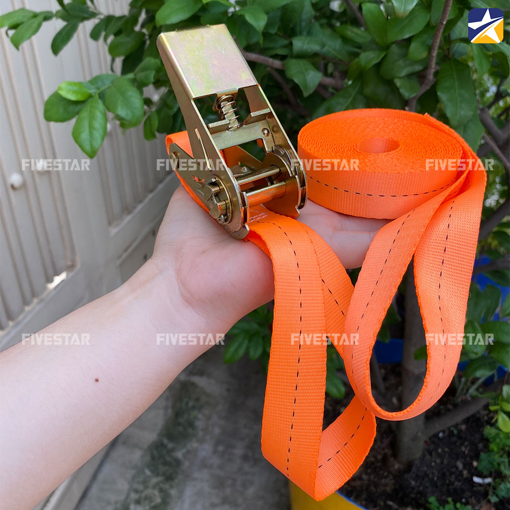 Dây ràng tăng đơ bản 25mm tải 800kg 2 đầu mắt màu cam Dây ràng tăng đơ bản 25mm tải 800kg 2 đầu mắt màu cam