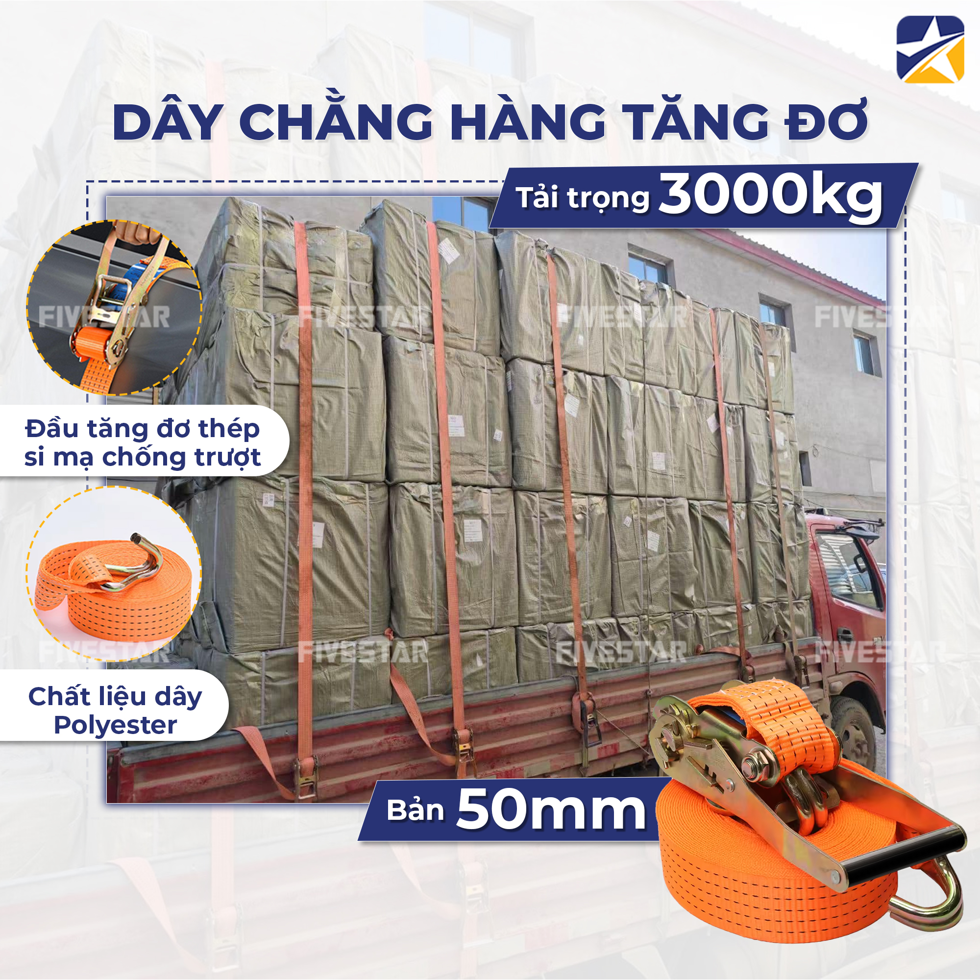 Fivestar cung cấp các loại dây tăng đơ tải từ 3 tấn đến 5 tấn phục vụ cho nhu cầu chằng buộc hàng nặng Fivestar cung cấp các loại dây tăng đơ tải từ 3 tấn đến 5 tấn phục vụ cho nhu cầu chằng buộc hàng nặng