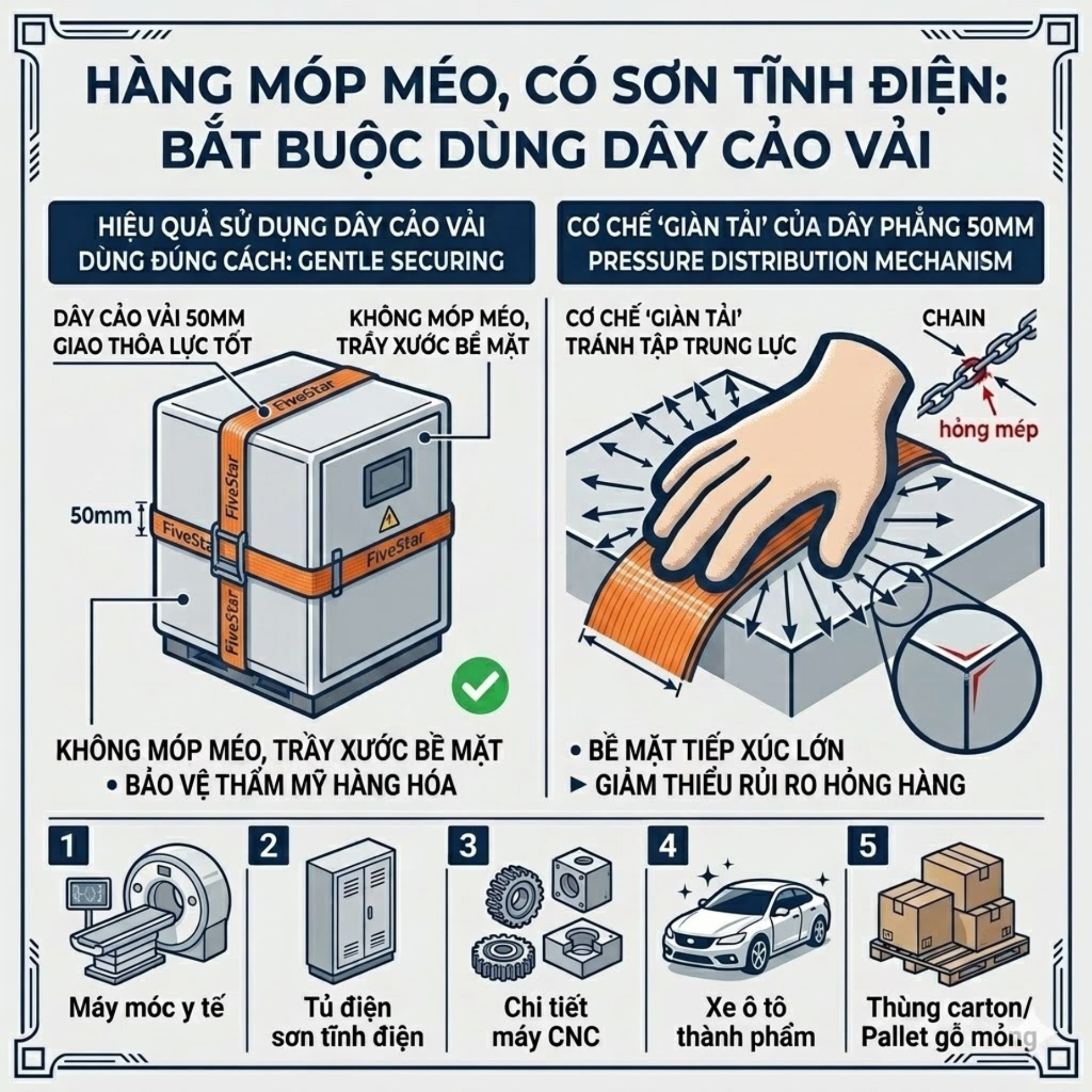 Hàng móp méo có sơn tĩnh điện nên dùng dây cảo vải Hàng móp méo có sơn tĩnh điện nên dùng dây cảo vải