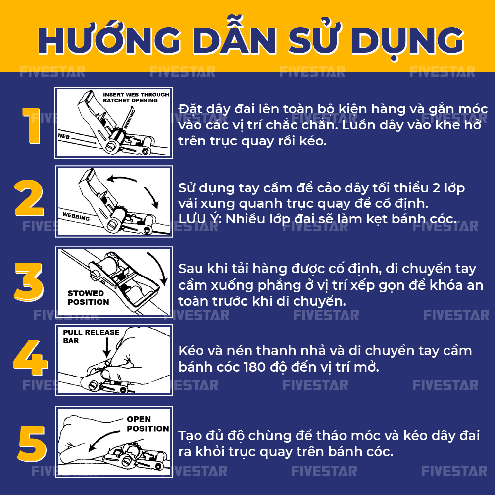 Hướng dẫn sử dụng dây chằng hàng tăng đơ bản 25mm tải 800kg móc j Hướng dẫn sử dụng dây chằng hàng tăng đơ bản 25mm tải 800kg móc j