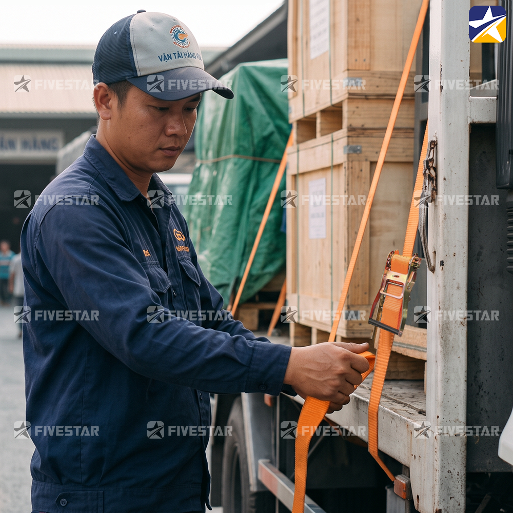 Kiểm tra dây tăng đơ trước chuyến hàng Kiểm tra dây tăng đơ trước chuyến hàng