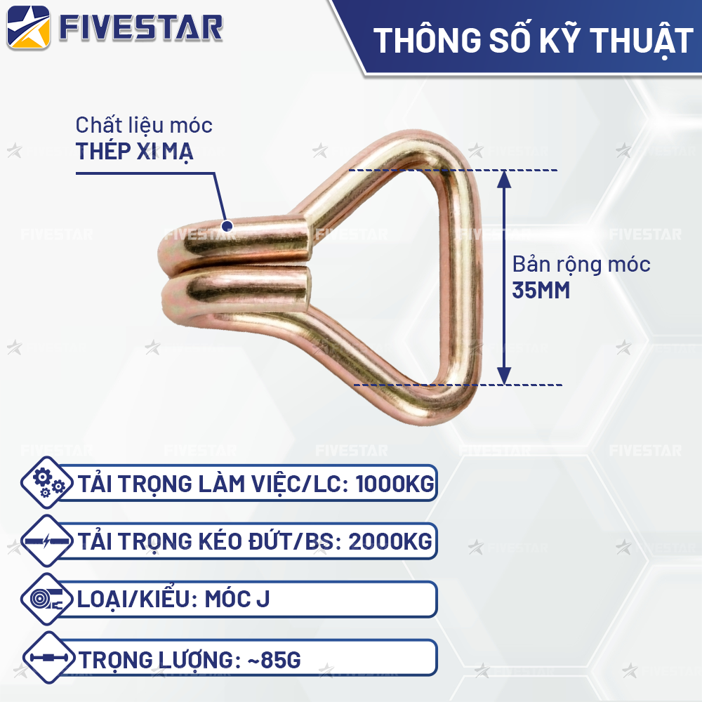 Chi tiết thông số kỹ thuật móc J kép bản 35mm Fivestar Chi tiết thông số kỹ thuật móc J kép bản 35mm Fivestar