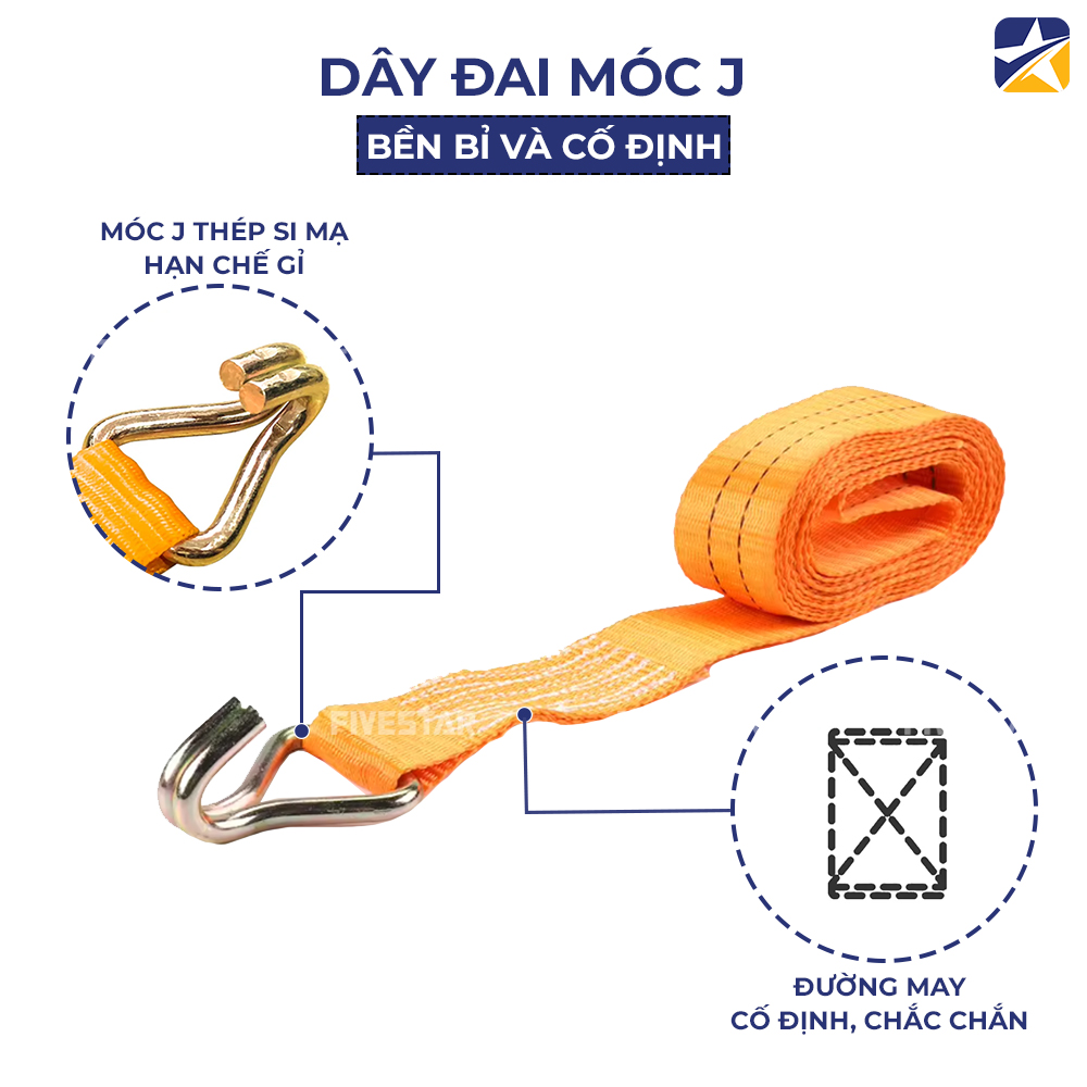 Móc J thép dày dặn và đường may tinh tế Móc J thép dày dặn và đường may tinh tế