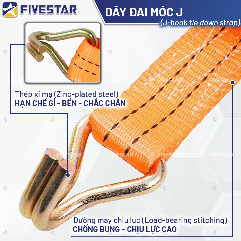 Móc J thép xi mạ và đường may vô cùng chắc chắn Móc J thép xi mạ và đường may vô cùng chắc chắn