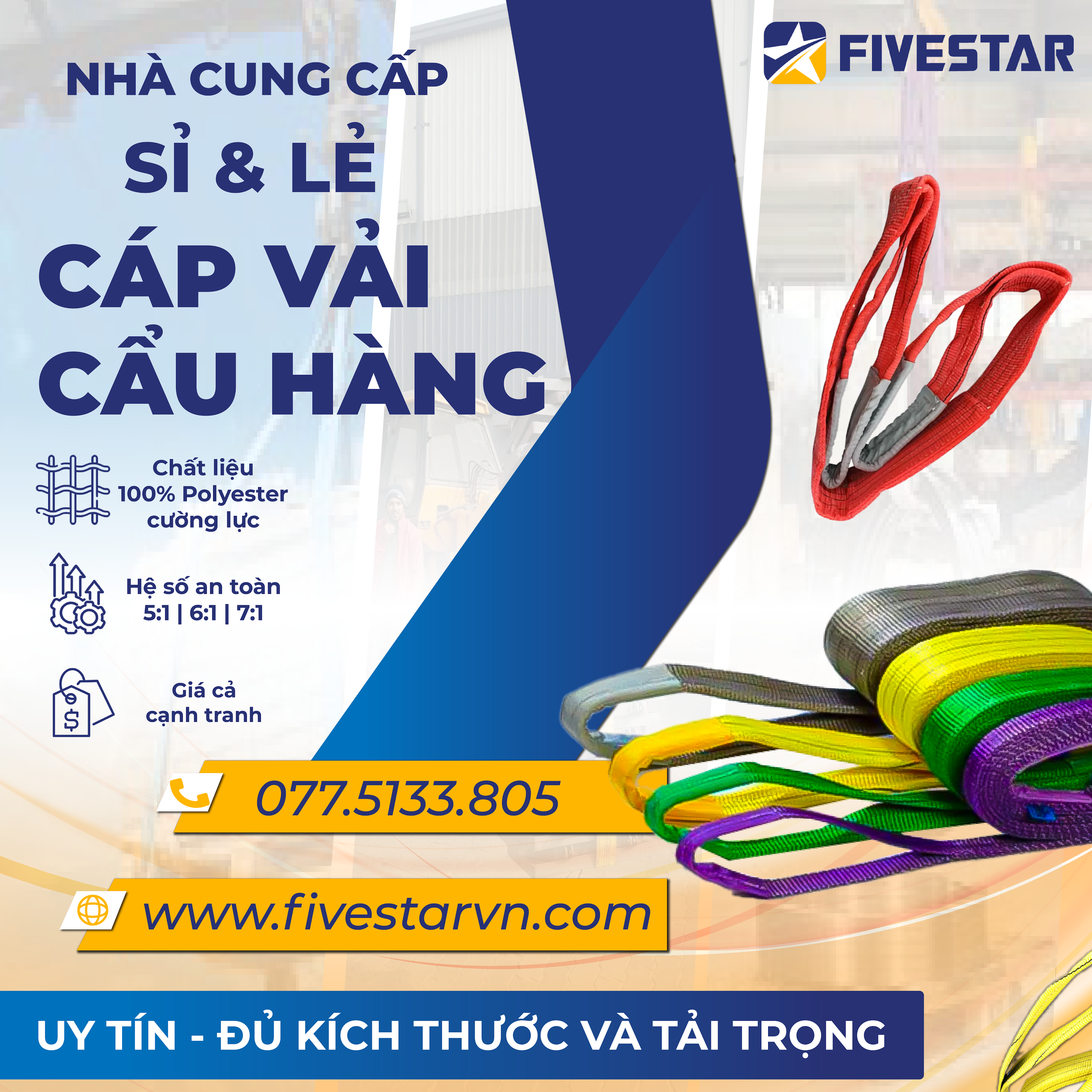 Đơn vị cung cấp sỉ & Lẻ dây cáp vải cẩu hàng tại TP. Hồ Chí Minh Đơn vị cung cấp sỉ & Lẻ dây cáp vải cẩu hàng tại TP. Hồ Chí Minh