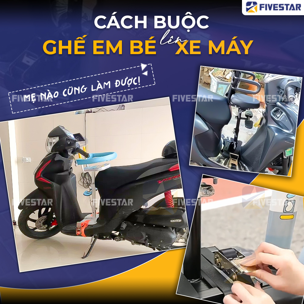 Nhiều cha mẹ đều quan tâm đến việc làm sao để ghế em bé luôn được chắc chắn trên xe máy Nhiều cha mẹ đều quan tâm đến việc làm sao để ghế em bé luôn được chắc chắn trên xe máy