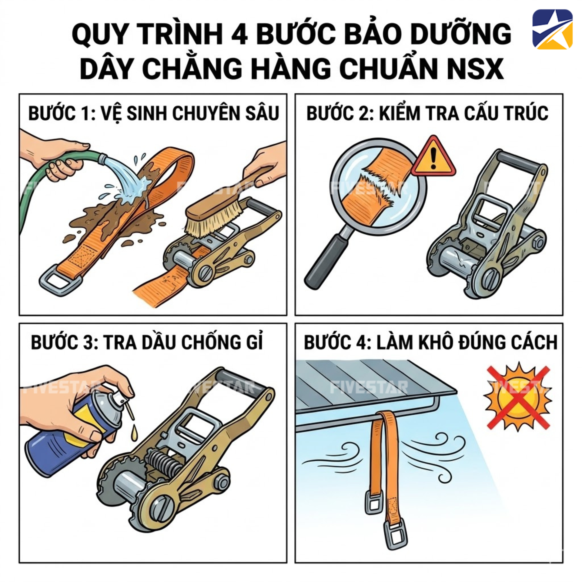 Quy trình 4 bước bảo dưỡng dây tăng đơ Quy trình 4 bước bảo dưỡng dây tăng đơ