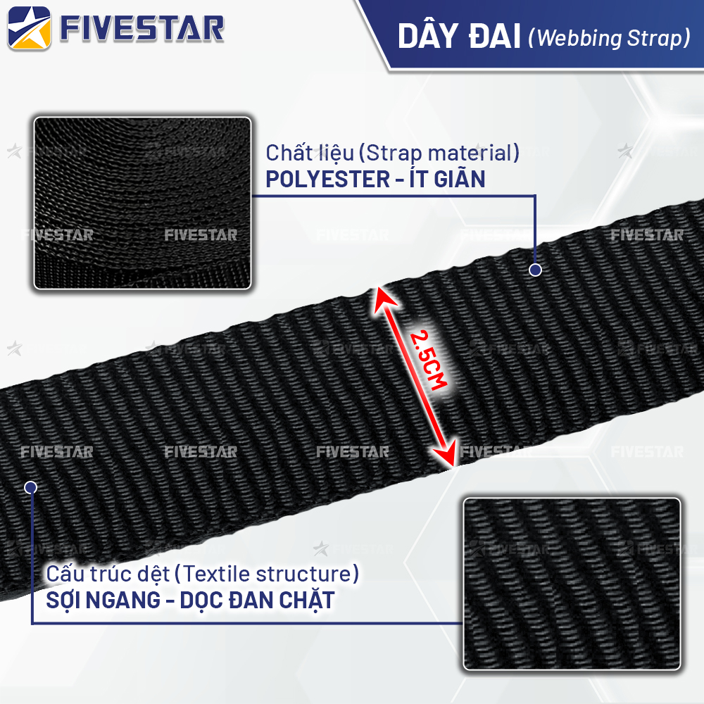 Sử dụng chất liệu dây Polyester cường lực không co giãn Sử dụng chất liệu dây Polyester cường lực không co giãn