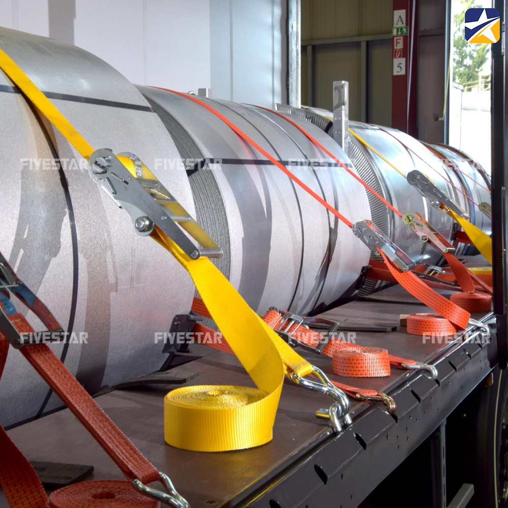 Sử dụng dây tăng đơ để chằng cuộn thép Sử dụng dây tăng đơ để chằng cuộn thép