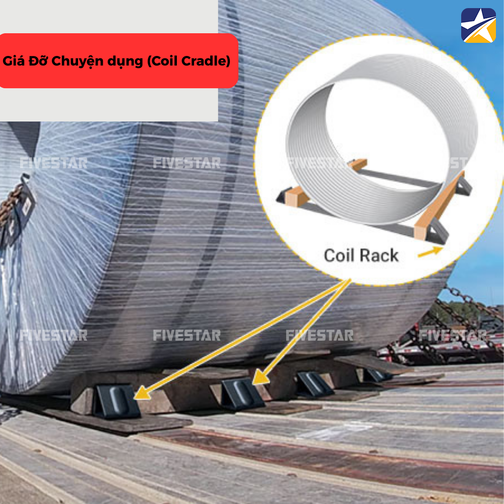 Sử dụng giá đỡ cuộn thép chuyên dụng giúp tránh tình trạng lăn trượt khi vận chuyển cuộn thép Sử dụng giá đỡ cuộn thép chuyên dụng giúp tránh tình trạng lăn trượt khi vận chuyển cuộn thép