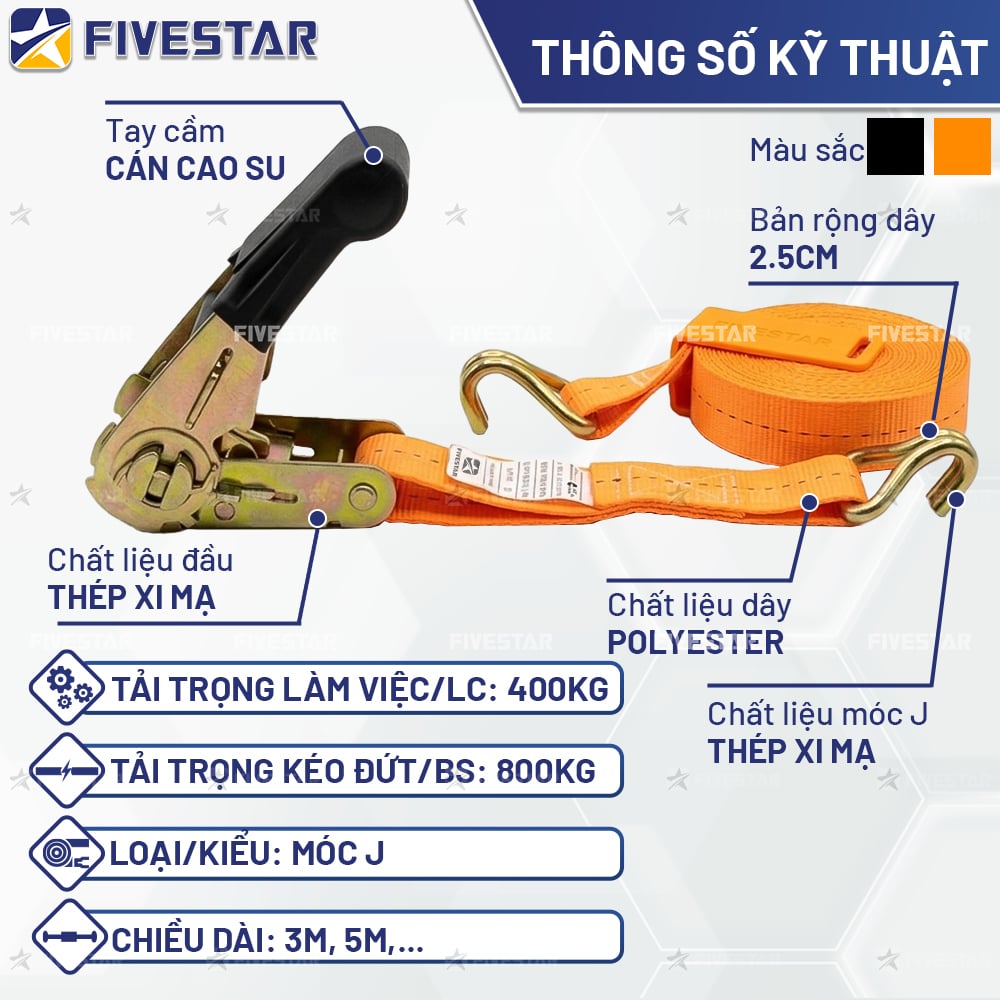 Thông số kỹ thuật dây ràng xe máy tăng đơ loại cao cấp của fivestar việt nam Thông số kỹ thuật dây ràng xe máy tăng đơ loại cao cấp của fivestar việt nam