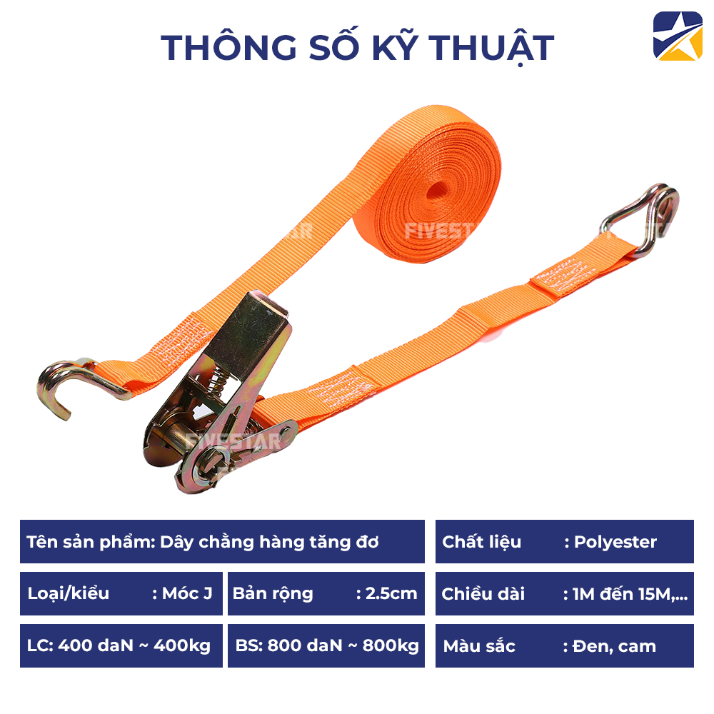 Thông số kỹ thuật dây tăng đơ bản 25mm tải 800kg móc j Fivestar Thông số kỹ thuật dây tăng đơ bản 25mm tải 800kg móc j Fivestar