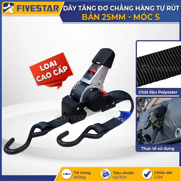 Dây tăng đơ tự rút bản 25mm tải 600kg móc S