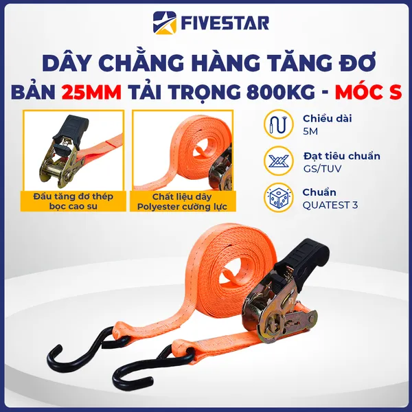 Dây tăng đơ bản 25mm tải 800kg móc S