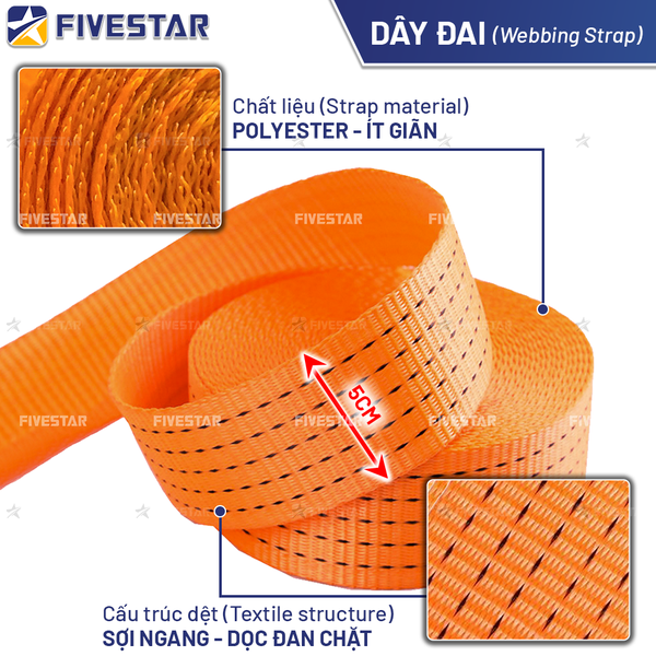 Dây tải polyester bản 50mm tải 5 tấn