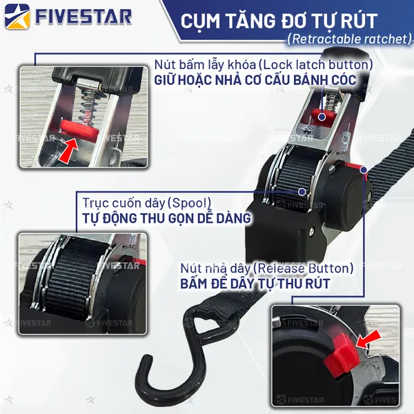 Dây tăng đơ tự rút bản 25mm tải 600kg móc S