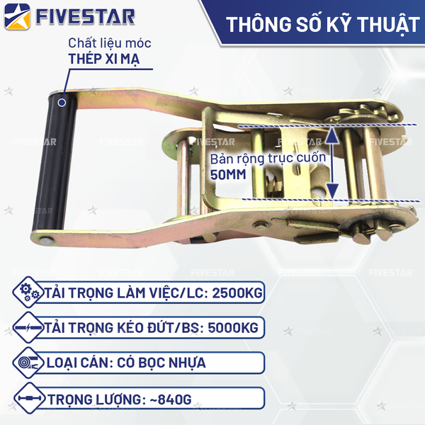 Đầu tăng đơ bản 50mm tải 5 tấn