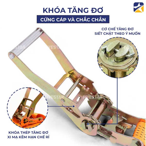 Dây tăng đơ bản 50mm tải 5 tấn móc J