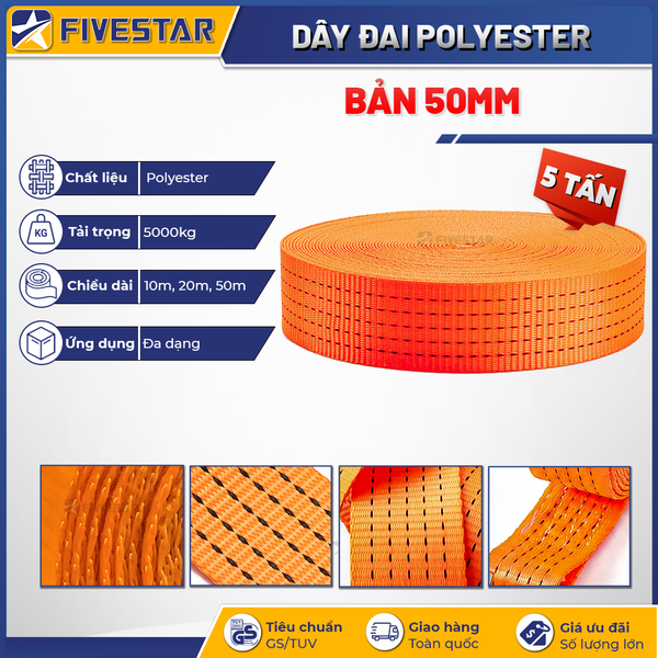 Dây tải polyester bản 50mm tải 5 tấn