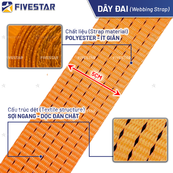 Dây tăng đơ bản 50mm tải 5 tấn không móc
