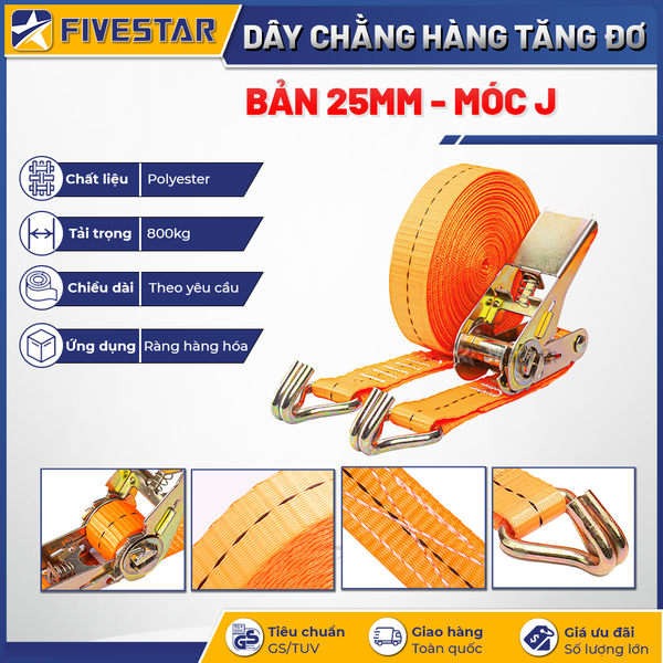 Dây tăng đơ bản 25mm tải 800kg móc J