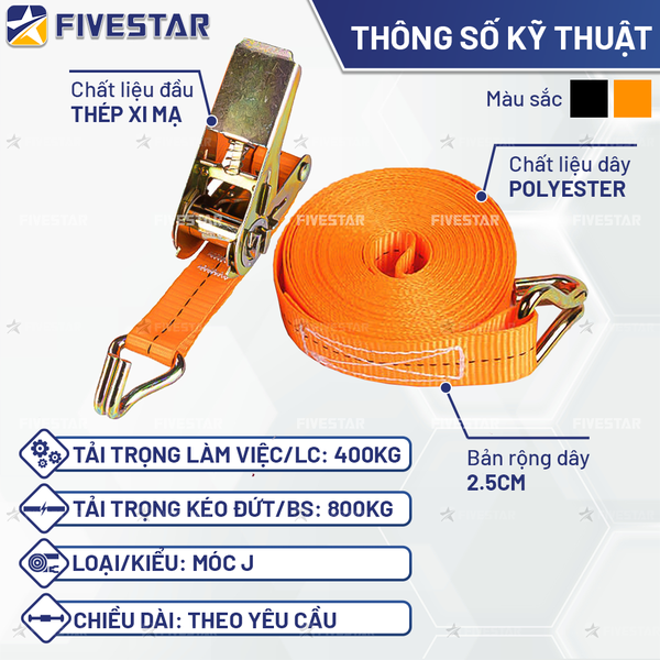 Dây tăng đơ bản 25mm tải 800kg móc J