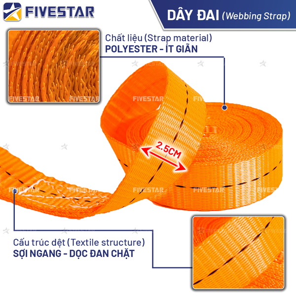 Dây tăng đơ bản 25mm tải 800kg móc J