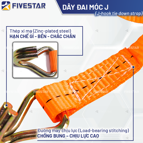 Dây tăng đơ bản 25mm tải 800kg móc J