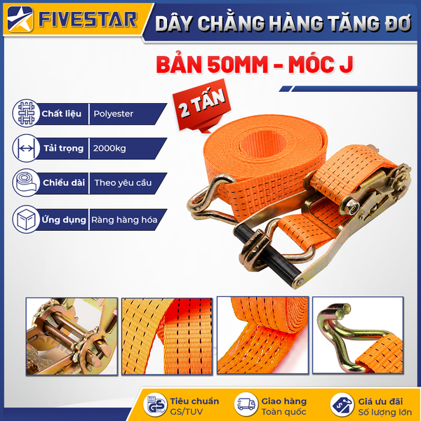 Dây tăng đơ bản 50mm tải 2 tấn móc J
