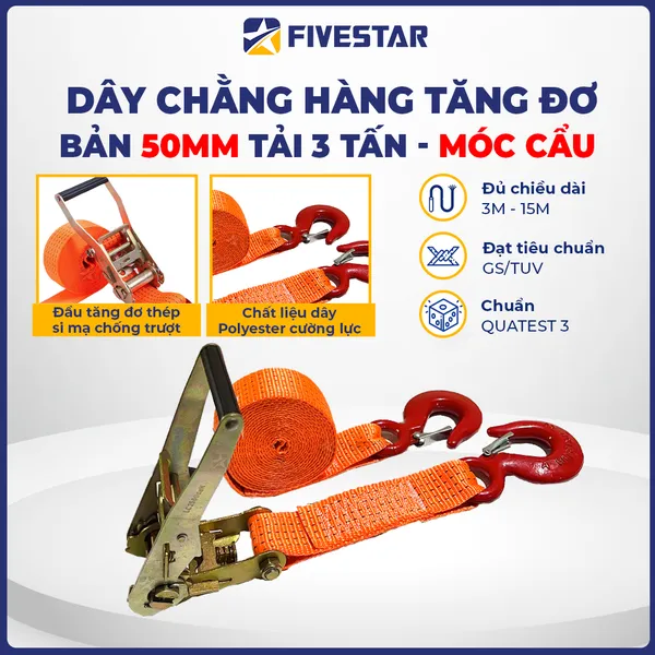 Dây tăng đơ bản 50mm tải 3 tấn móc cẩu