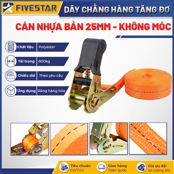 Dây Tăng Đơ Bản 25mm Tải 800kg Không Móc Cán Nhựa