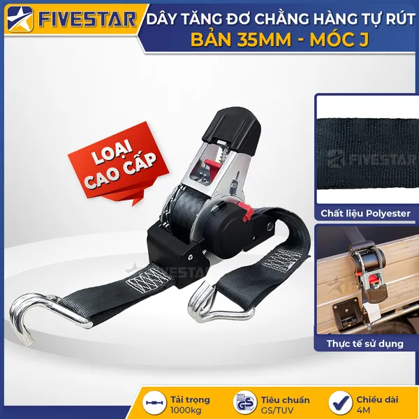 Dây tăng đơ tự rút bản 35mm tải 1 tấn móc J