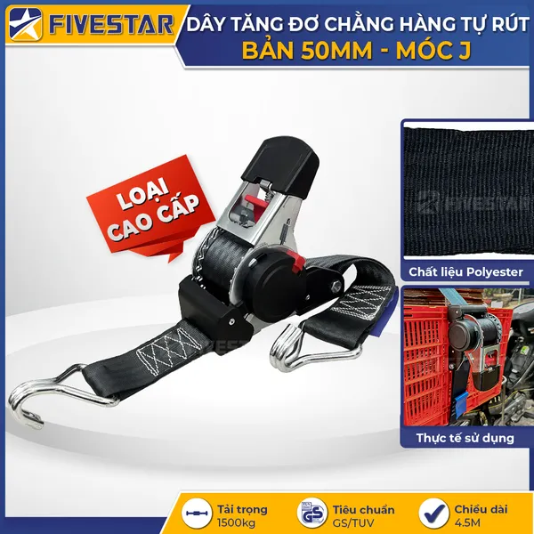 Dây tăng đơ tự rút bản 50mm tải 1.5 tấn móc J