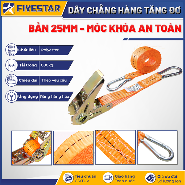 Dây tăng đơ bản 25mm tải 800kg móc khóa an toàn