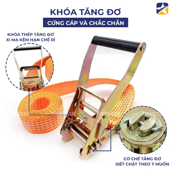Dây tăng đơ bản 50mm tải 3 tấn không móc