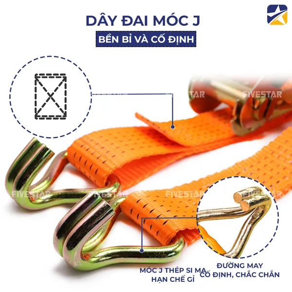 Dây tăng đơ bản 50mm tải 5 tấn móc J