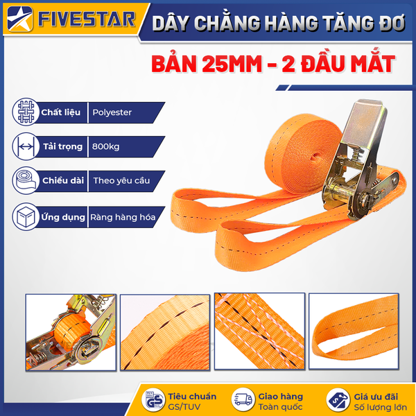 Dây tăng đơ bản 25mm tải 800kg 2 đầu mắt