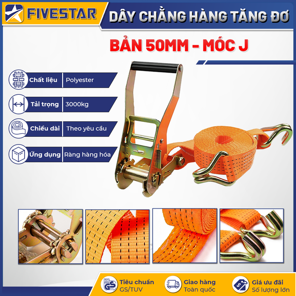Dây tăng đơ bản 50mm tải 3 tấn móc J