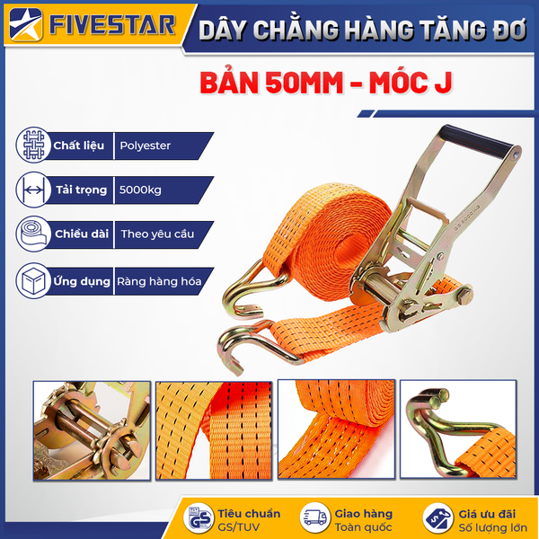 Dây tăng đơ bản 50mm tải 5 tấn móc J