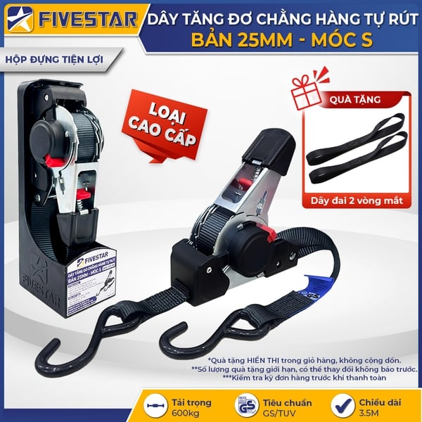 Dây tăng đơ tự rút bản 25mm tải 600kg móc S
