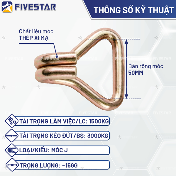 Móc J bản 50mm tải 3 tấn