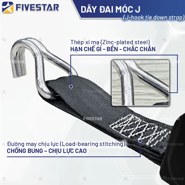 Dây tăng đơ tự rút bản 35mm tải 1 tấn móc J