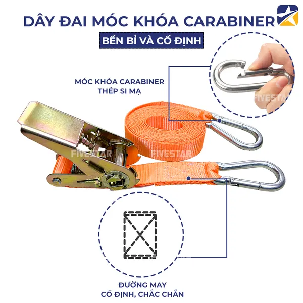 Dây tăng đơ bản 25mm tải 800kg móc khóa an toàn