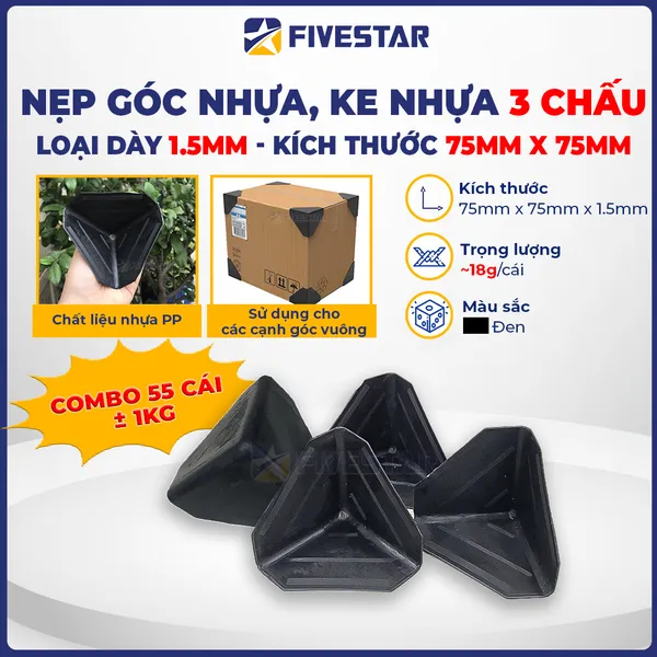 Nẹp góc nhựa 3 chấu 75x75x75mm