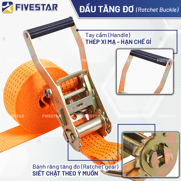 Dây tăng đơ bản 50mm tải 5 tấn móc J