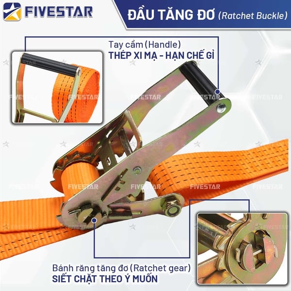 Dây tăng đơ bản 50mm tải 2 tấn không móc