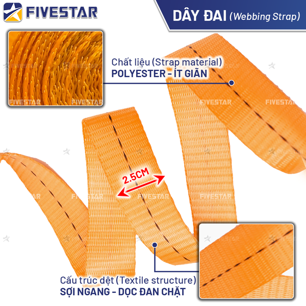 Dây tăng đơ bản 25mm tải 800kg 2 đầu mắt