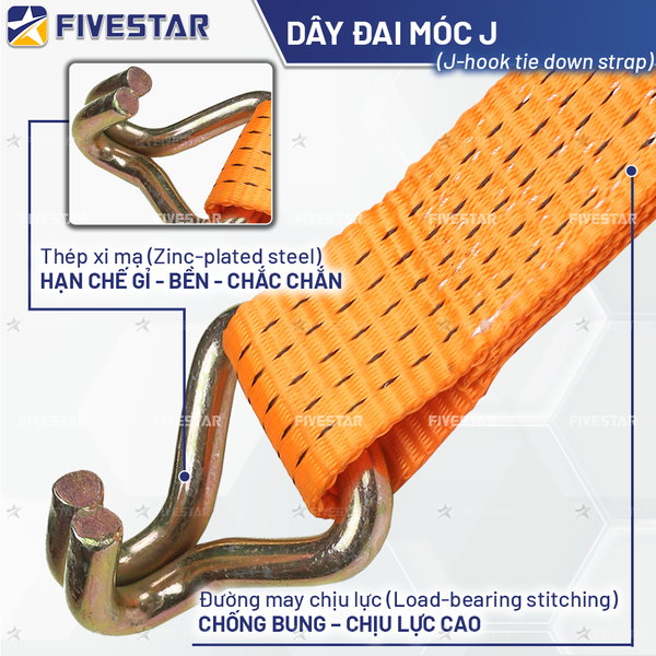 Dây tăng đơ bản 50mm tải 3 tấn móc J