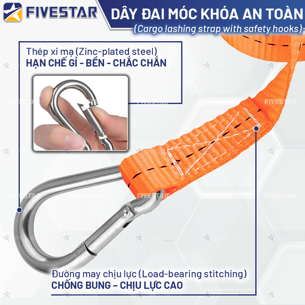 Dây tăng đơ bản 25mm tải 800kg móc khóa an toàn